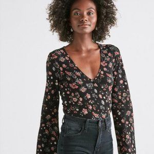 Lucky Floral Wrap Top - Black & White, Size L